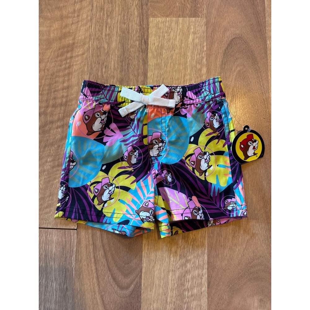 BUC-EES Kids Boys Swim Trunks Shorts Beaver Tropical Print NWT